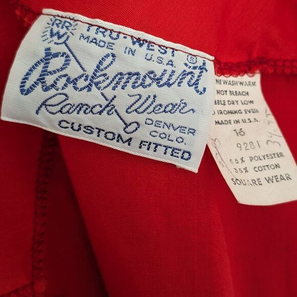 Vintage Rockmount Ranch Wear Dress - 16 - Red & Rainbow w/ Ruffles, Bows, Lace - Picture 9 of 15